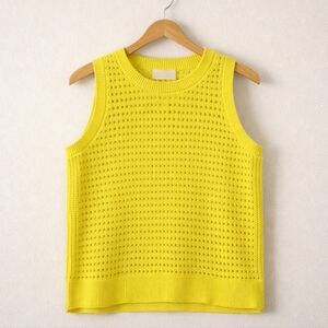 Varley Yellow Open Knit Cotton Sweater Vest Sleeveless Athleisure Top Small
